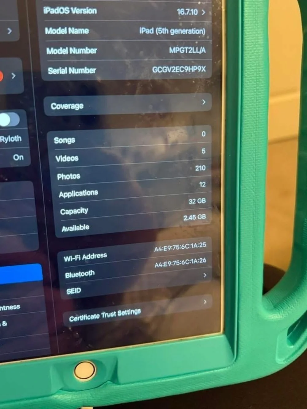 iPad with Teal Protective Case